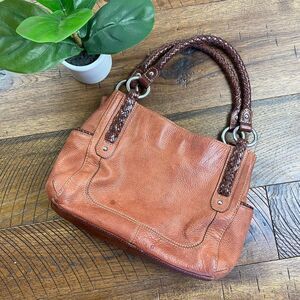 FOSSIL Womens Vintage 1954 Leather Braided Handle Bag Tan Brown